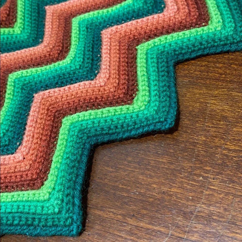 Striped Chevron Knit Throw Blanket in Green and Tan - Picture 9 of 12